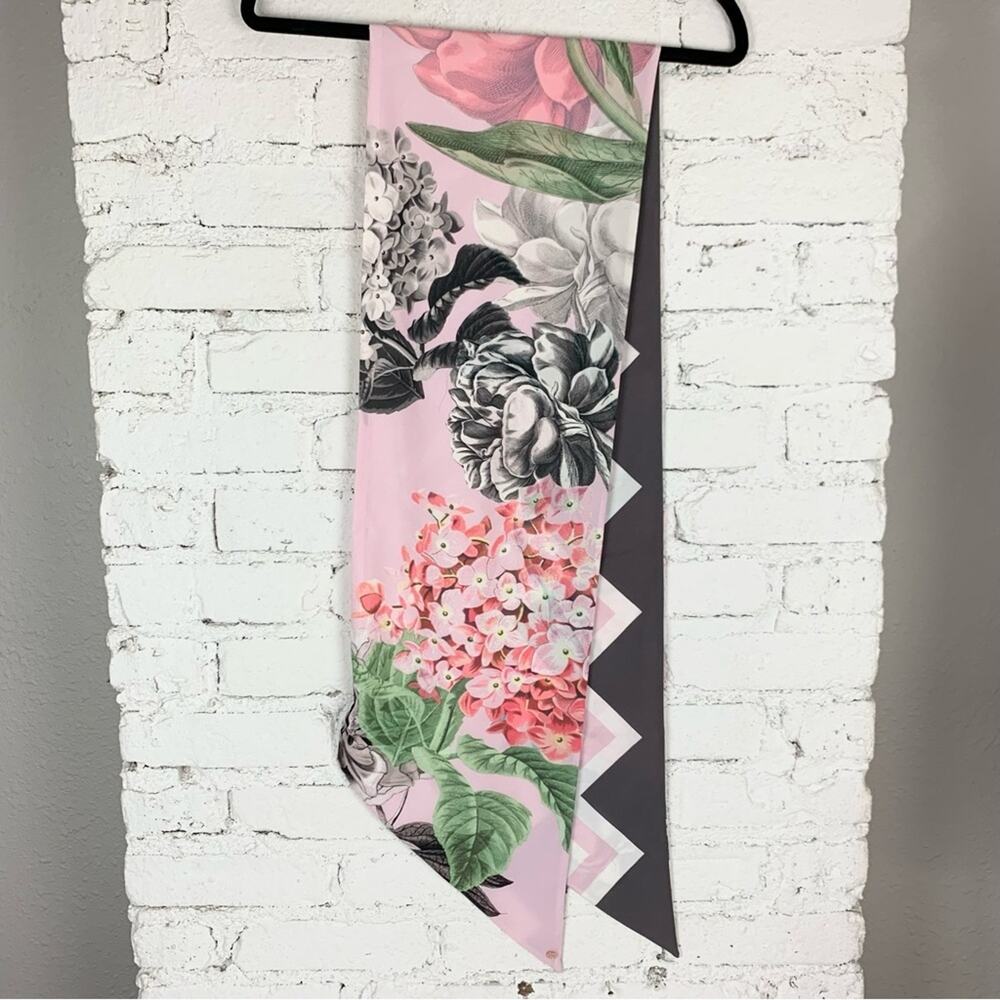 Ted Baker Palace Gardens Floral Chevron Striped Pink Skinny Scarf 10”x 70” - Picture 7 of 10